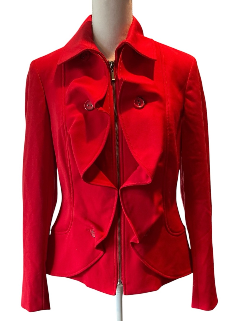 Tribal Red Ruffle-Front Blazer Jacket